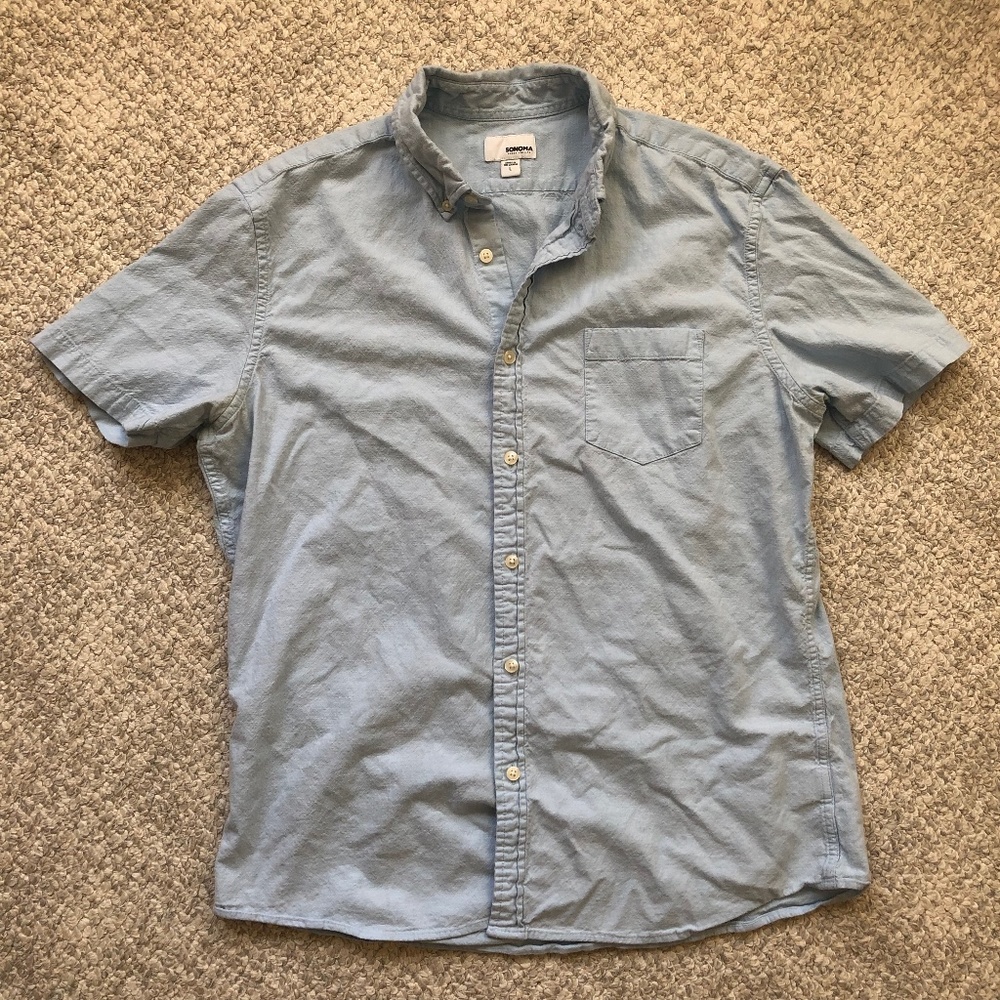 Sonoma Casual Button-Down Short Sleeve Shirt Light Blue Men's Large